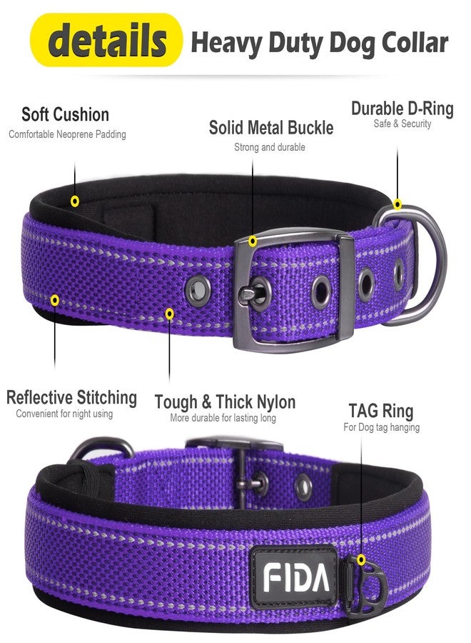 Fida Heavy Duty Dog Collar, Ultra Comfortable Soft Neoprene Padded, Adjustable Reflective Nylon Pet Collar with Durable Metal Belt Buckle for Medium Breeds (M, Purple) - Image 3